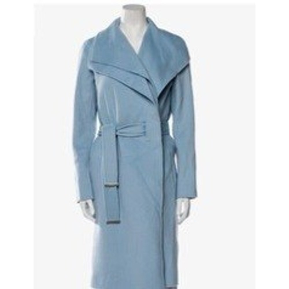 Vince Light Blue Draped Collar Wool Blend Belted Wrap Coat Medium